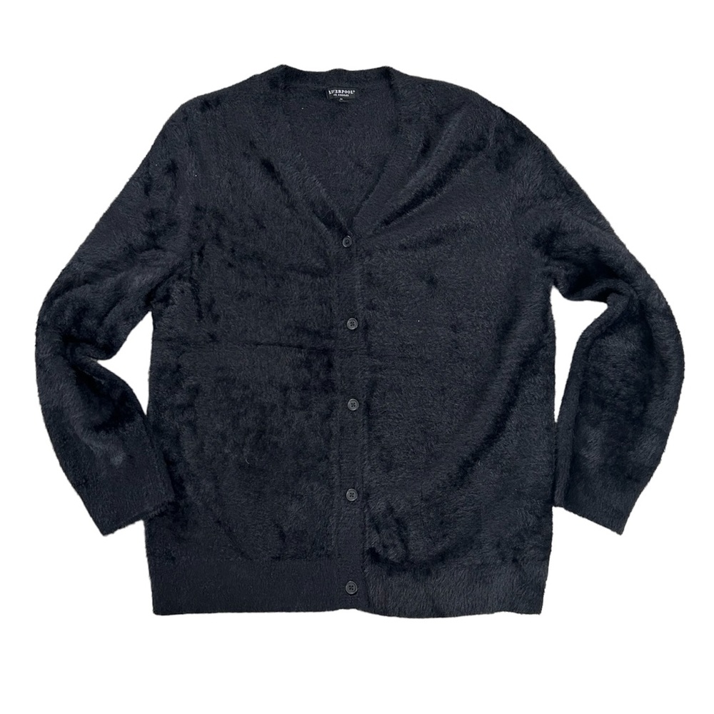 Liverpool LA  black button up Sweater Cardigan extremely soft fuzzy Sz S